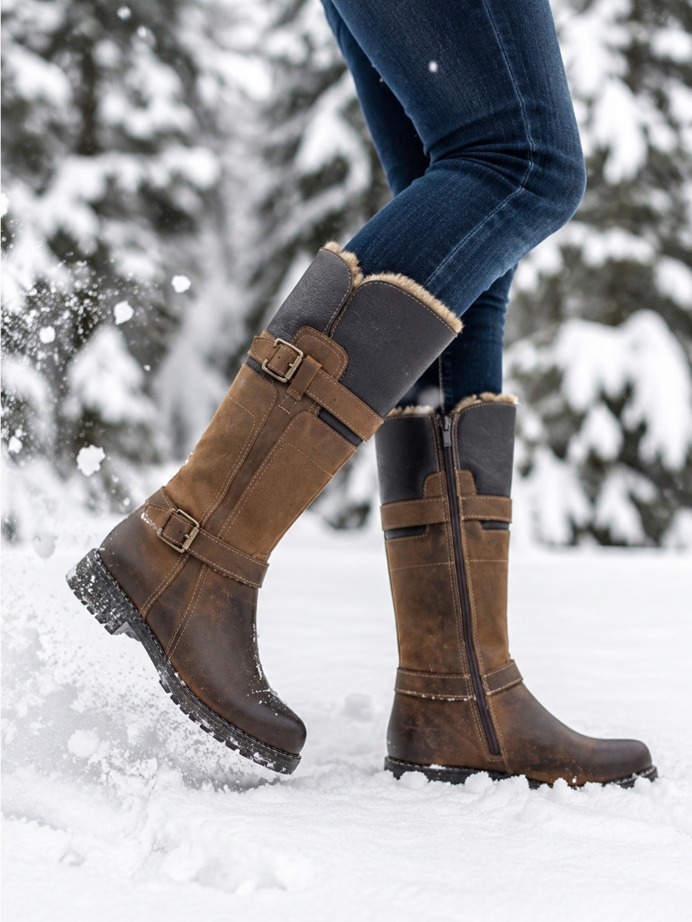 V-Italia - Alps 1072 - Brown tall leather shearling lined winter boots
